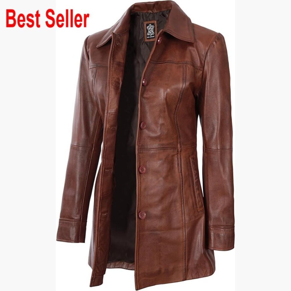 Lambskin Leather Coat Women Car Coat Style Button Closure